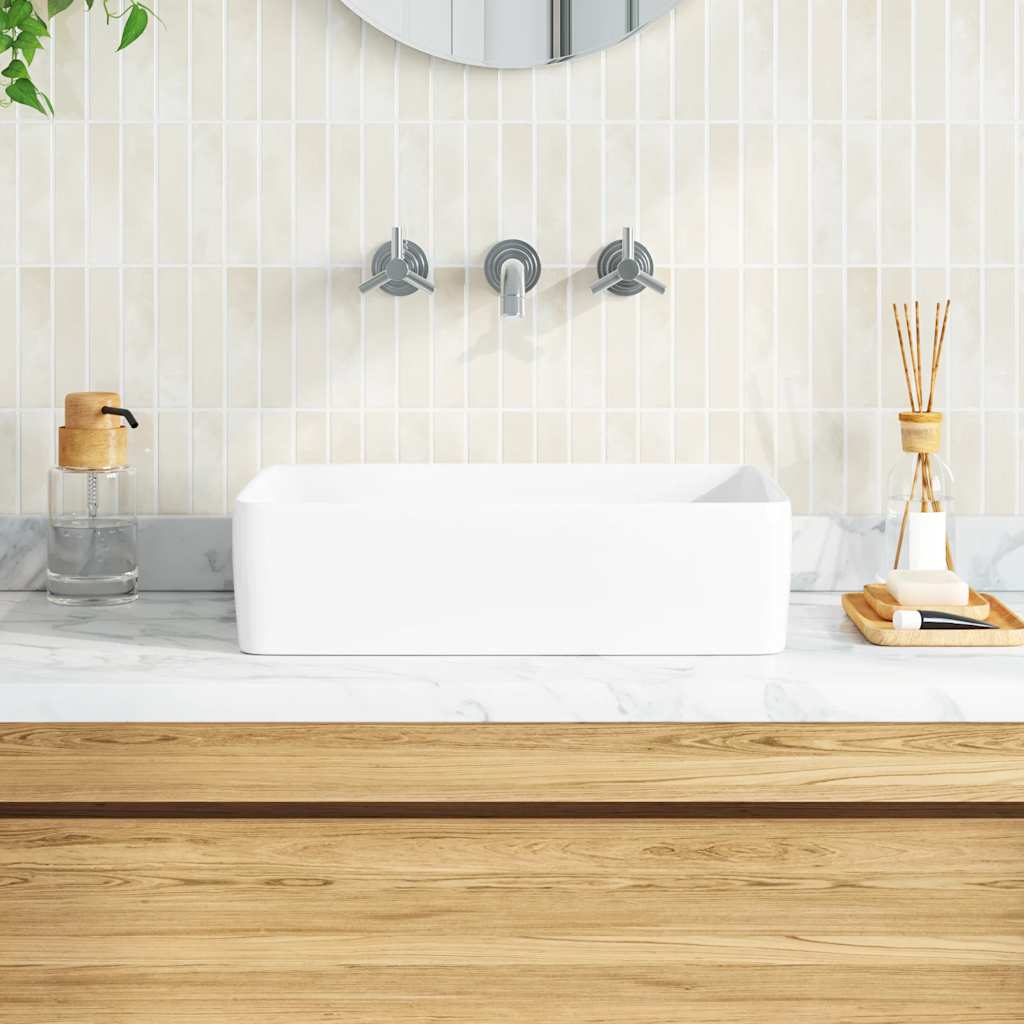vidaXL Wash Basin White 48x37x13 cm Ceramic Rectangle