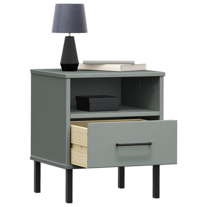 vidaXL Bedside Cabinet with Metal Legs Grey Solid Wood Pine OSLO