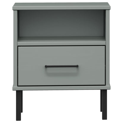 vidaXL Bedside Cabinet with Metal Legs Grey Solid Wood Pine OSLO