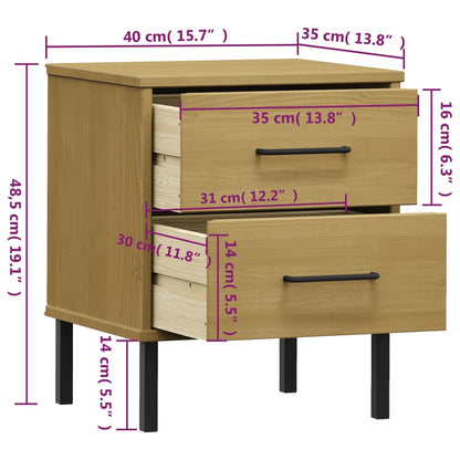 vidaXL Bedside Cabinet with Metal Legs Brown Solid Wood Pine OSLO