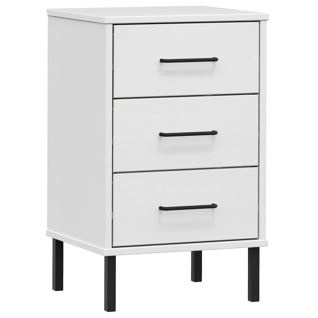 vidaXL Bedside Cabinet with Metal Legs White Solid Wood Pine "OSLO