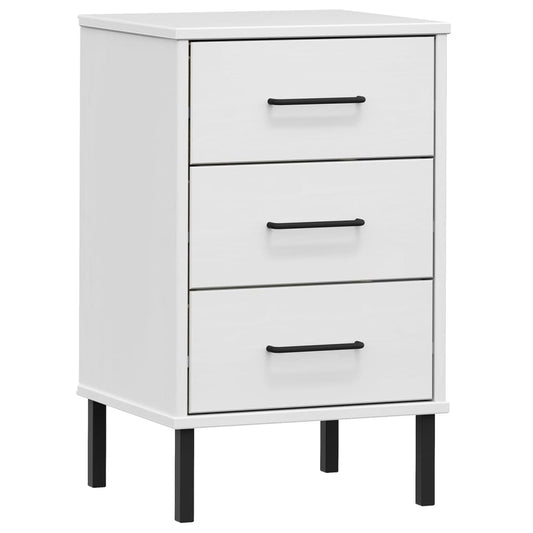 vidaXL Bedside Cabinet with Metal Legs White Solid Wood Pine "OSLO