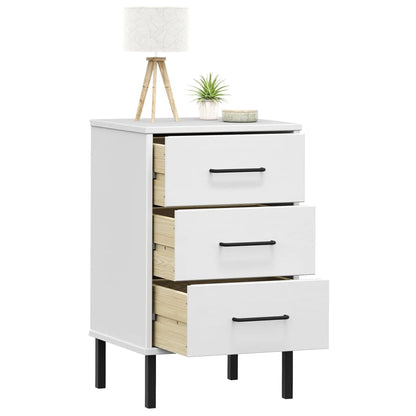 vidaXL Bedside Cabinet with Metal Legs White Solid Wood Pine "OSLO