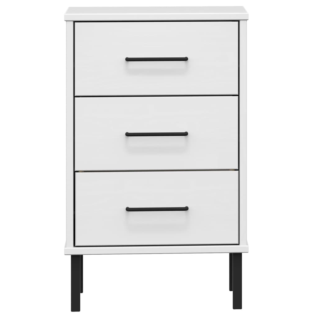vidaXL Bedside Cabinet with Metal Legs White Solid Wood Pine "OSLO