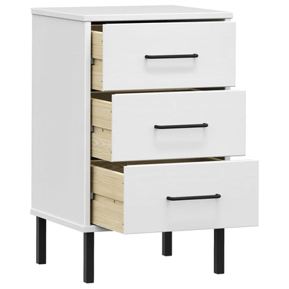 vidaXL Bedside Cabinet with Metal Legs White Solid Wood Pine "OSLO