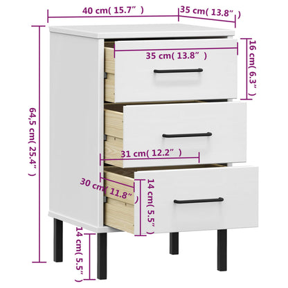 vidaXL Bedside Cabinet with Metal Legs White Solid Wood Pine "OSLO