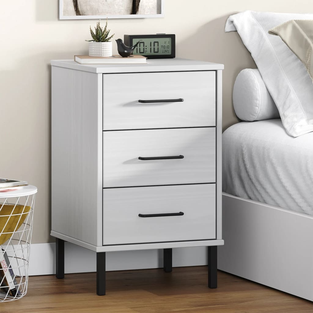 vidaXL Bedside Cabinet with Metal Legs White Solid Wood Pine "OSLO
