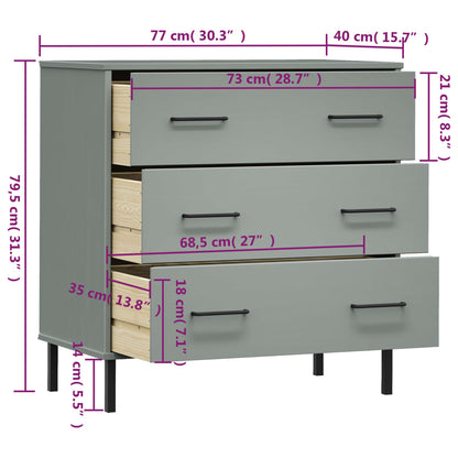vidaXL Sideboard with 3 Drawers Grey 77x40x79,5 cm Solid Wood "OSLO