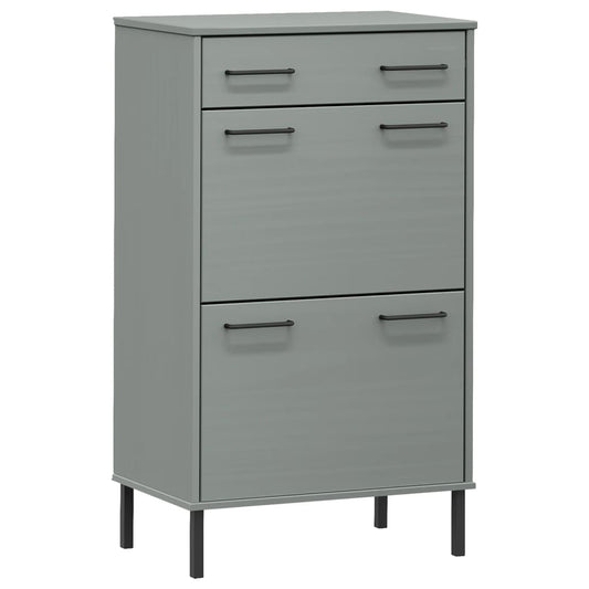 vidaXL Shoe Rack with Metal Legs Grey Solid Wood Pine OSLO