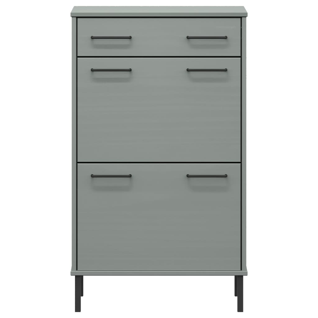 vidaXL Shoe Rack with Metal Legs Grey Solid Wood Pine OSLO