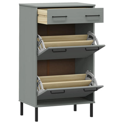 vidaXL Shoe Rack with Metal Legs Grey Solid Wood Pine OSLO