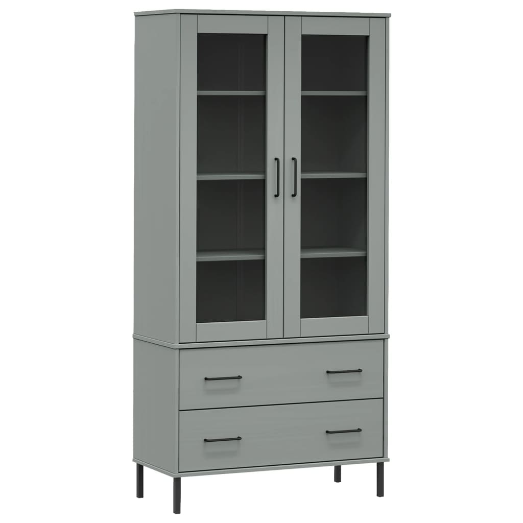 vidaXL Bookcase with Metal Legs Grey 85x35x172,5 cm Solid Wood "OSLO