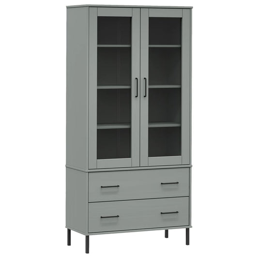 vidaXL Bookcase with Metal Legs Grey 85x35x172,5 cm Solid Wood "OSLO