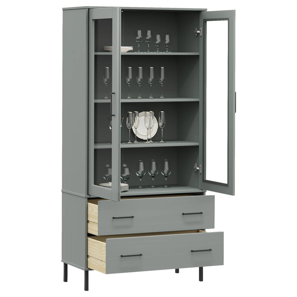 vidaXL Bookcase with Metal Legs Grey 85x35x172,5 cm Solid Wood "OSLO