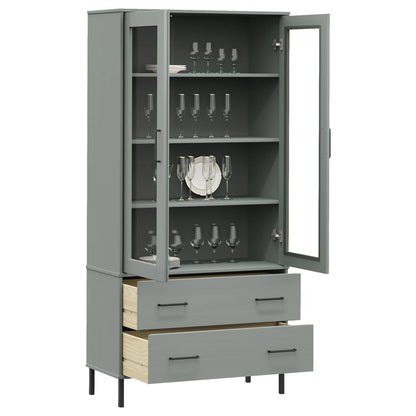 vidaXL Bookcase with Metal Legs Grey 85x35x172,5 cm Solid Wood "OSLO