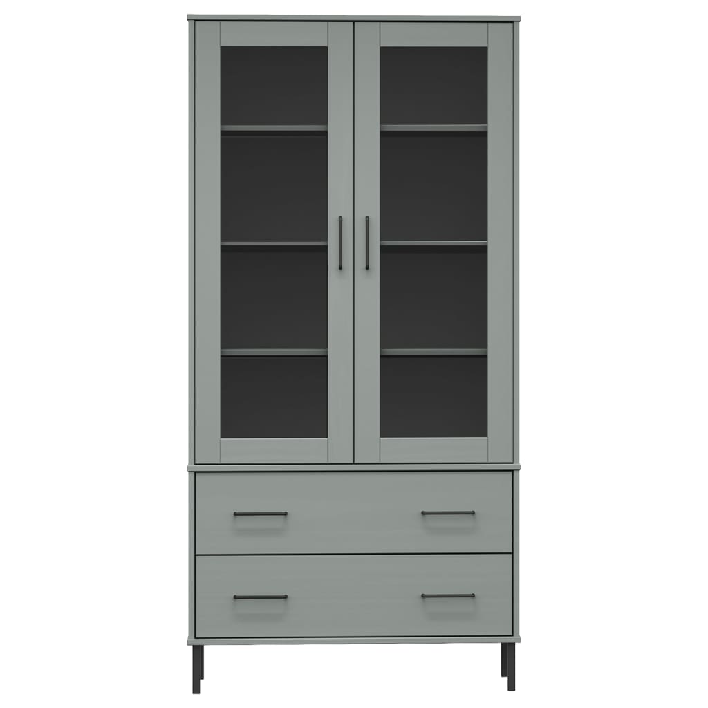 vidaXL Bookcase with Metal Legs Grey 85x35x172,5 cm Solid Wood "OSLO