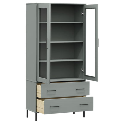vidaXL Bookcase with Metal Legs Grey 85x35x172,5 cm Solid Wood "OSLO