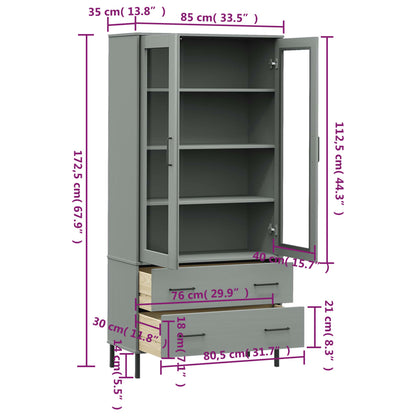 vidaXL Bookcase with Metal Legs Grey 85x35x172,5 cm Solid Wood "OSLO