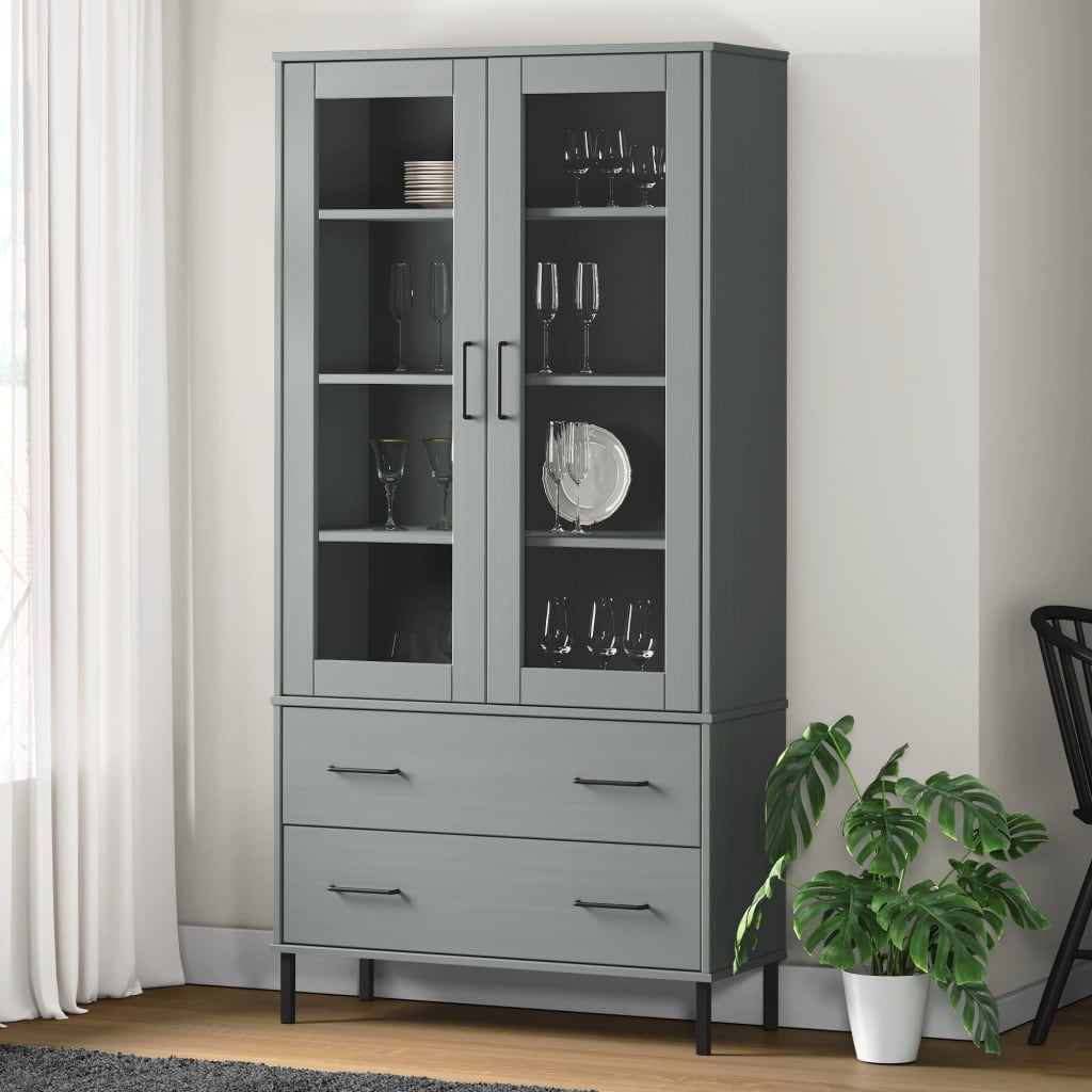 vidaXL Bookcase with Metal Legs Grey 85x35x172,5 cm Solid Wood "OSLO