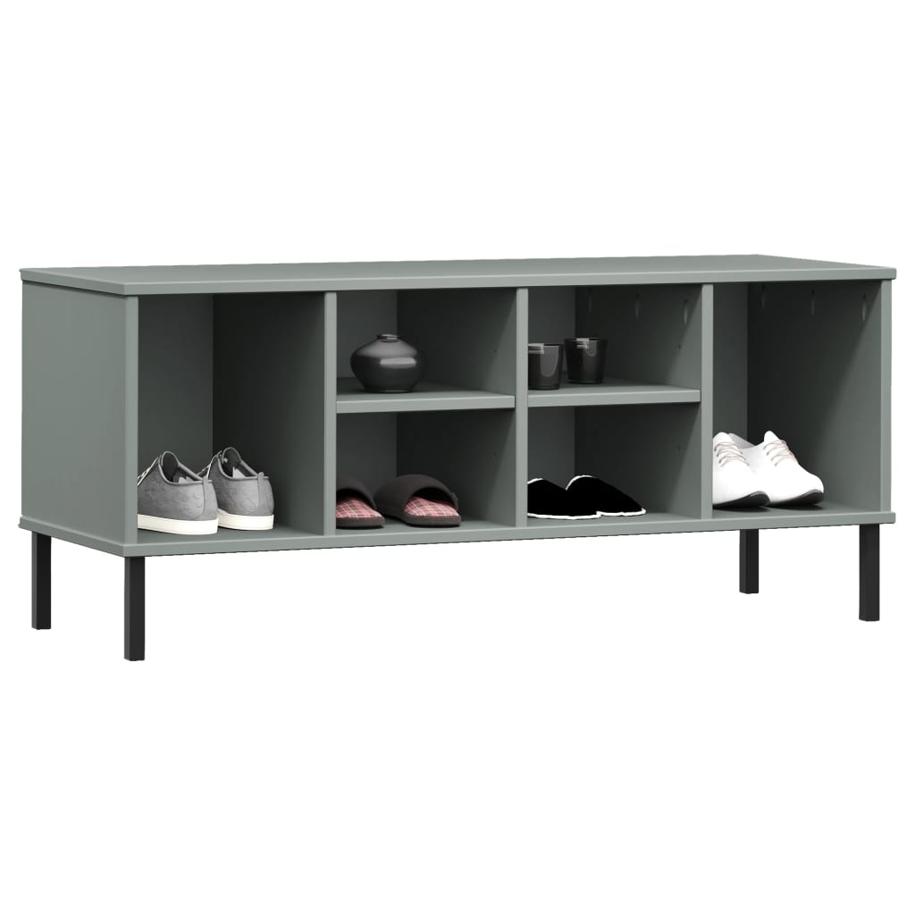 vidaXL Shoe Rack with Metal Legs Grey 106x35x45 cm Solid Wood OSLO