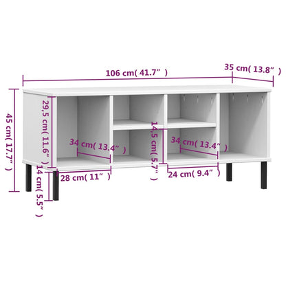 vidaXL Shoe Rack with Metal Legs White 106x35x45 cm Solid Wood OSLO