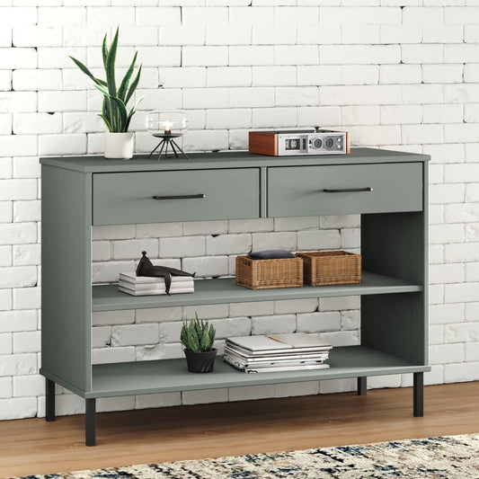 vidaXL Console Cabinet with Metal Legs Grey Solid Wood Pine "OSLO
