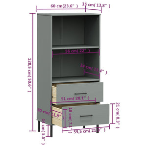 vidaXL Bookcase with 2 Drawers Grey 60x35x128.5 cm Solid Wood OSLO