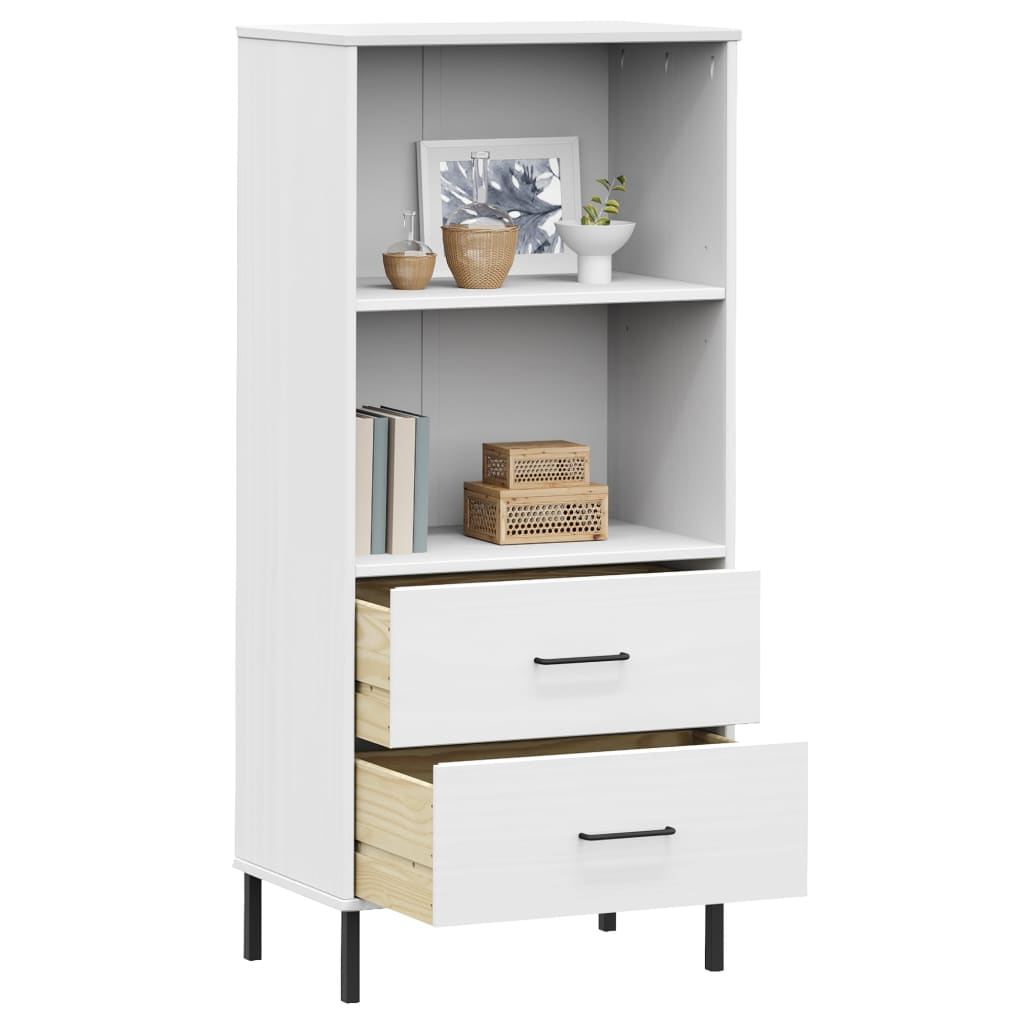 vidaXL Bookcase with 2 Drawers White 60x35x128,5 cm Solid Wood "OSLO