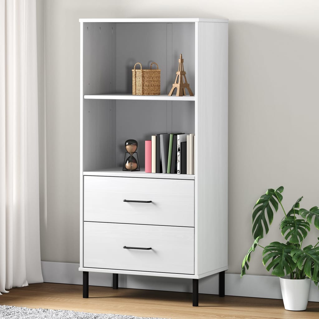 vidaXL Bookcase with 2 Drawers White 60x35x128,5 cm Solid Wood "OSLO