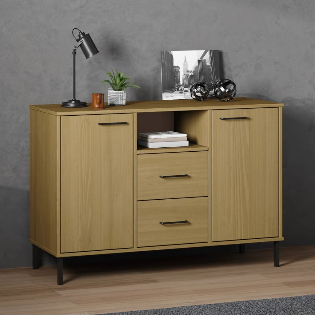 vidaXL Sideboard with Metal Legs Brown 113x40x77 cm Solid Wood OSLO