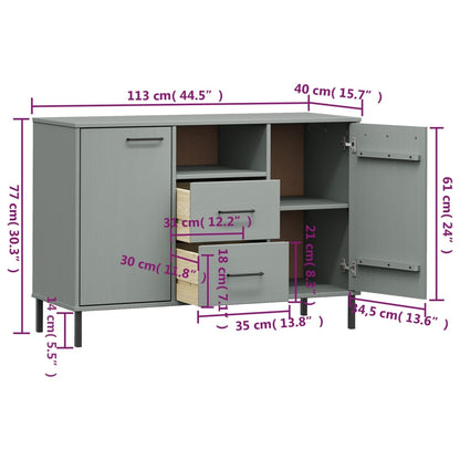 vidaXL Sideboard with Metal Legs Grey 113x40x77 cm Solid Wood OSLO