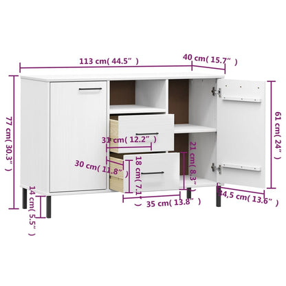 vidaXL Sideboard with Metal Legs White 113x40x77 cm Solid Wood OSLO