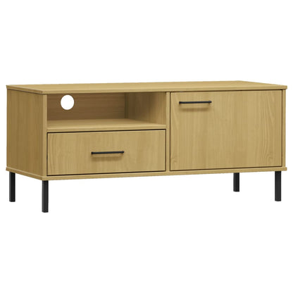 vidaXL TV Cabinet with Metal Legs Brown Solid Wood Pine "OSLO