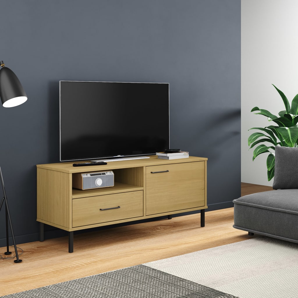 vidaXL TV Cabinet with Metal Legs Brown Solid Wood Pine "OSLO