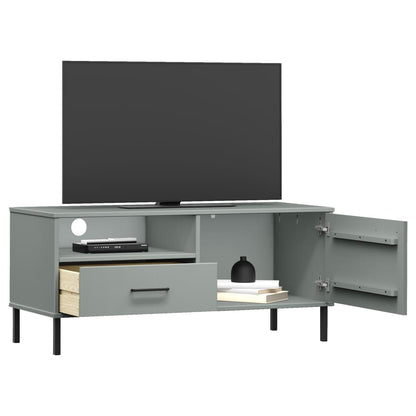 vidaXL TV Cabinet with Metal Legs Grey Solid Wood Pine "OSLO