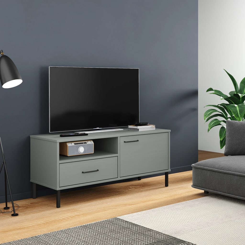 vidaXL TV Cabinet with Metal Legs Grey Solid Wood Pine "OSLO