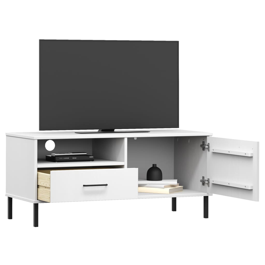 vidaXL TV Cabinet with Metal Legs White Solid Wood Pine "OSLO