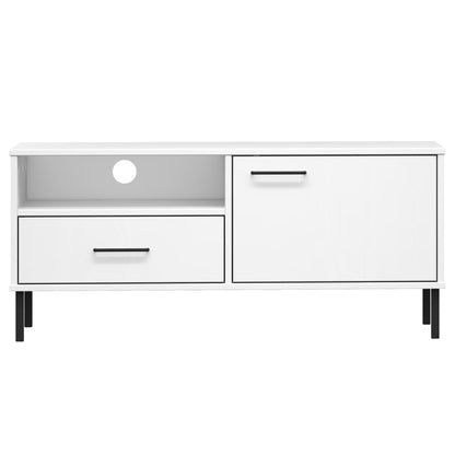 vidaXL TV Cabinet with Metal Legs White Solid Wood Pine "OSLO