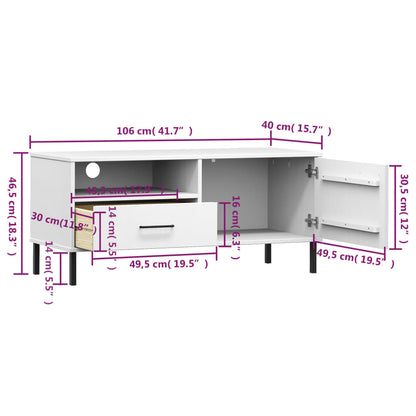 vidaXL TV Cabinet with Metal Legs White Solid Wood Pine OSLO