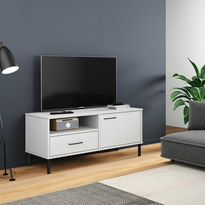 vidaXL TV Cabinet with Metal Legs White Solid Wood Pine "OSLO