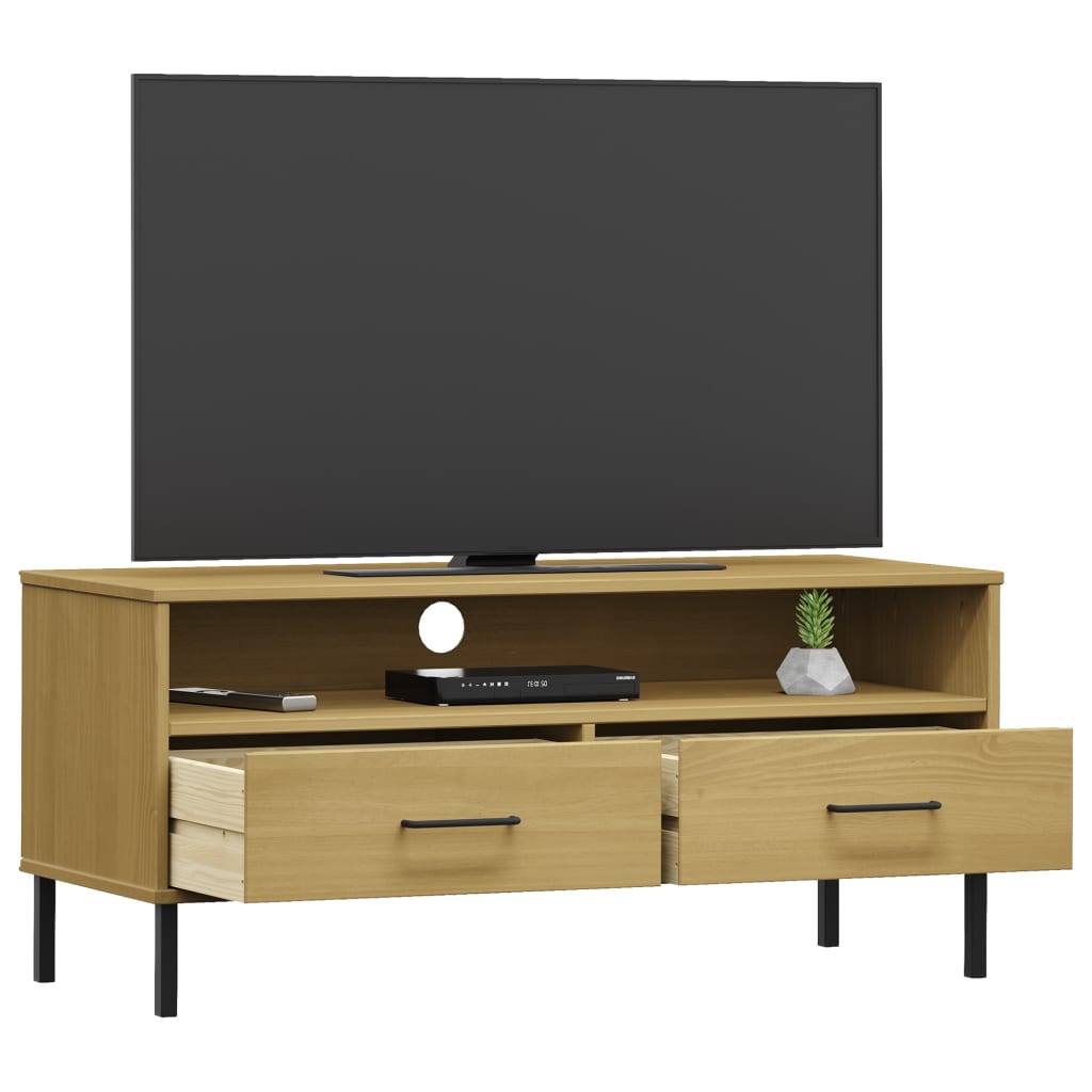 vidaXL TV Cabinet with Metal Legs Brown Solid Wood Pine "OSLO