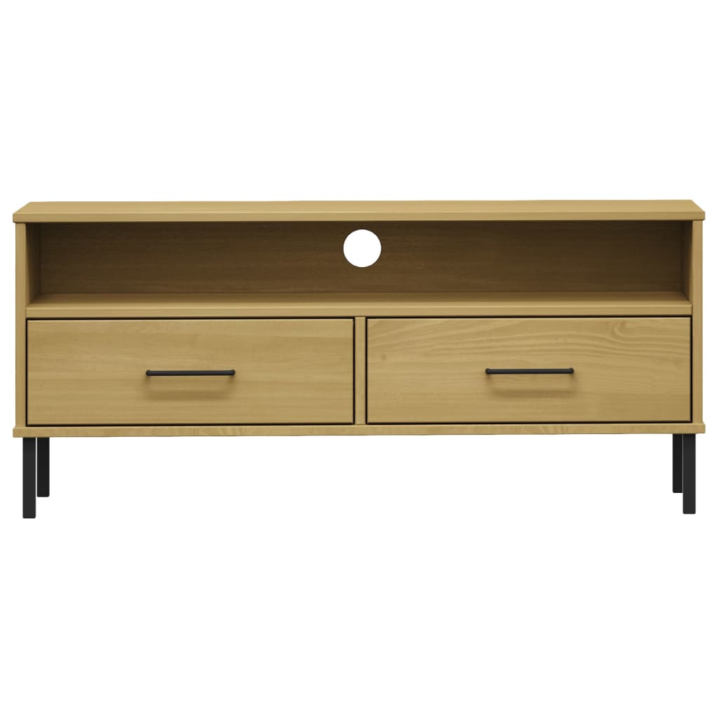 vidaXL TV Cabinet with Metal Legs Brown Solid Wood Pine "OSLO