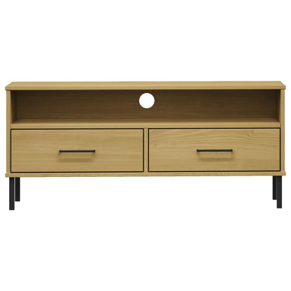 vidaXL TV Cabinet with Metal Legs Brown Solid Wood Pine "OSLO