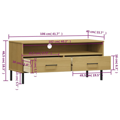 vidaXL TV Cabinet with Metal Legs Brown Solid Wood Pine "OSLO