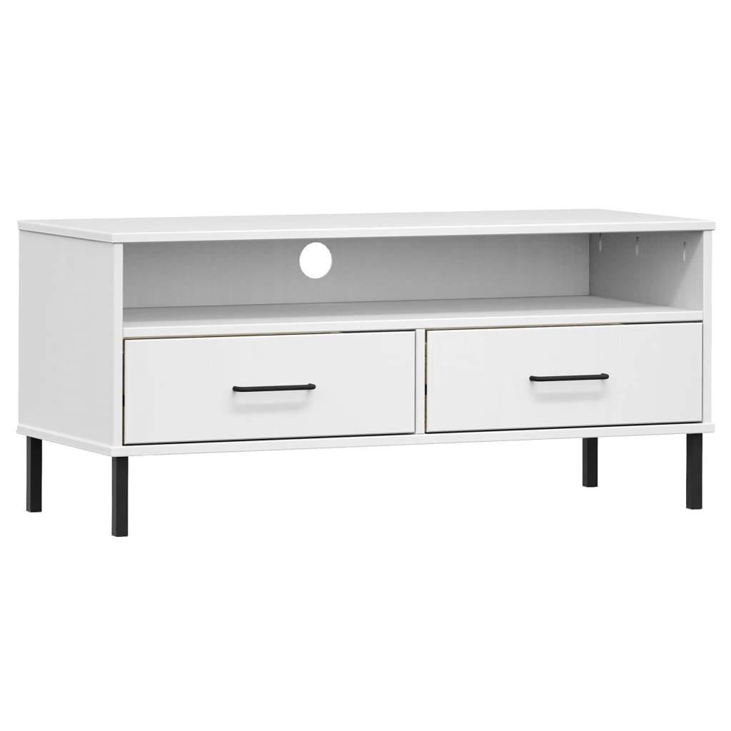 vidaXL TV Cabinet with Metal Legs White Solid Wood Pine "OSLO