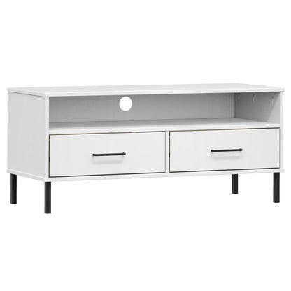 vidaXL TV Cabinet with Metal Legs White Solid Wood Pine "OSLO