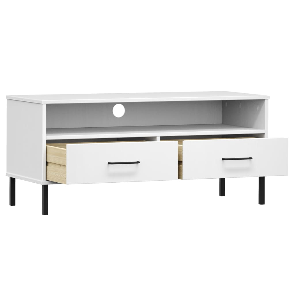 vidaXL TV Cabinet with Metal Legs White Solid Wood Pine "OSLO