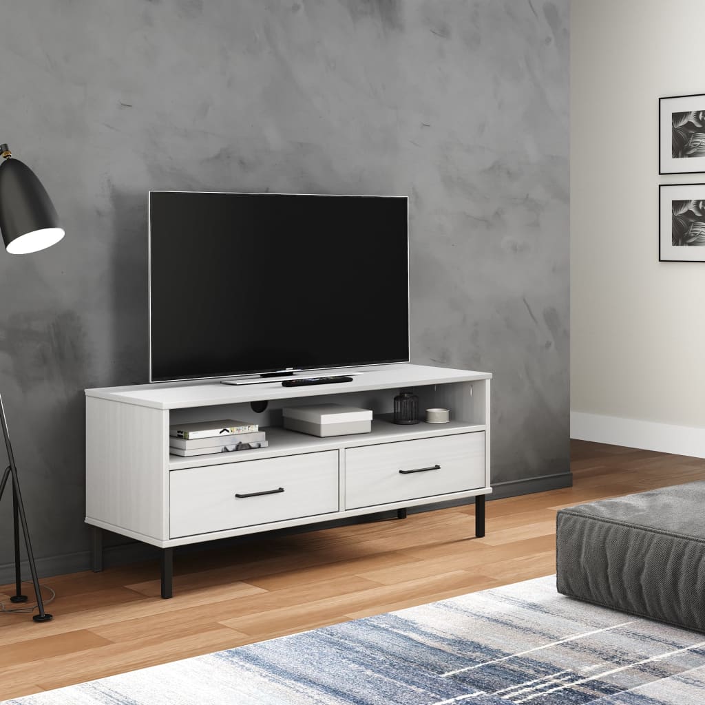 vidaXL TV Cabinet with Metal Legs White Solid Wood Pine "OSLO