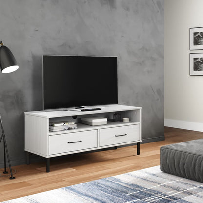 vidaXL TV Cabinet with Metal Legs White Solid Wood Pine "OSLO
