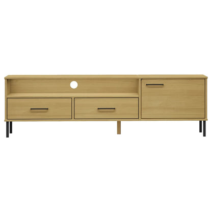 vidaXL TV Cabinet with Metal Legs Brown Solid Wood Pine OSLO